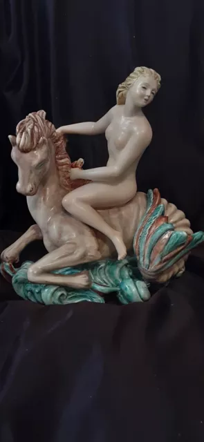 Vintage Beautiful Italian figurine, Mythical Sea Horse & Nude Lady Figure
