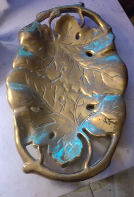 Vintage Ornate Heavy Brass Footed Oval Leaf  Design Dish.