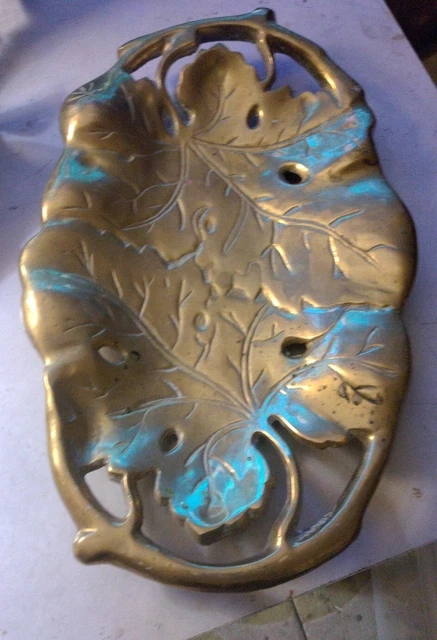Vintage Ornate Heavy Brass Footed Oval Leaf  Design Dish.