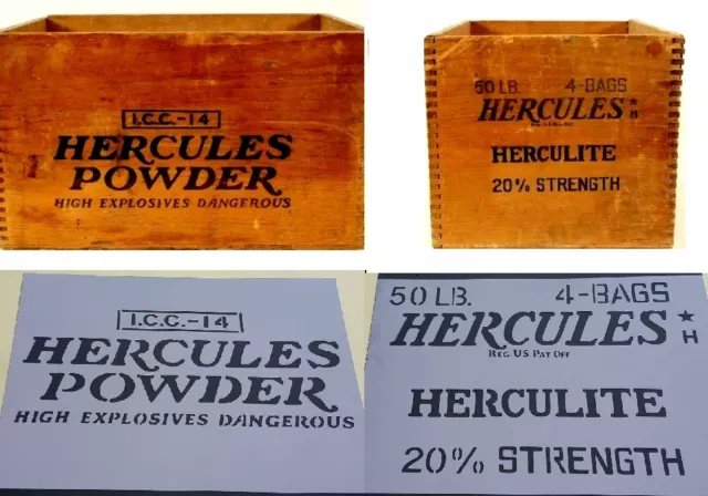 2 side Old Vintage Hercules Powder Crate Box Strength Airbrush Stencil Army Wood