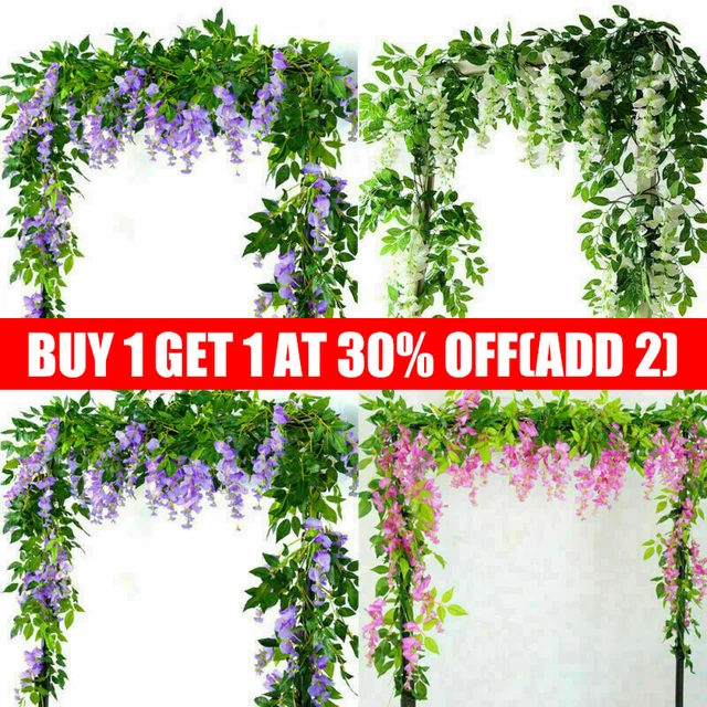2X7FT Artificial Wisteria Vine Garland Foliage Plant Trailing Flower Home Decor