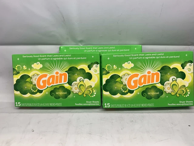 Lot of 3 Gain Original Dryer Sheets, 15 Sheets
