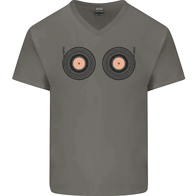Boob Decks DJ DJing Funny Turntable Vinyl Mens V-Neck Cotton T-Shirt
