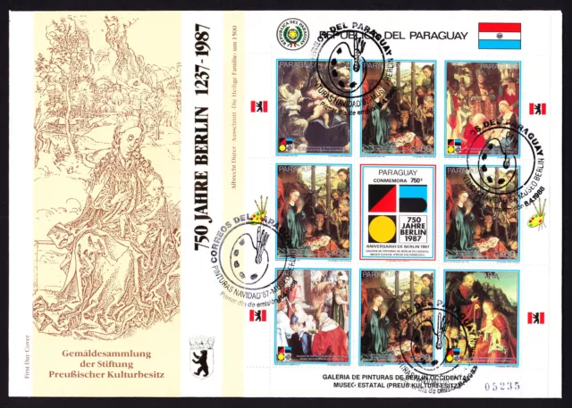 Paraguay 1988 First Day Cover 750 Jahre Berlin cachet Paintings Art stamp sheet