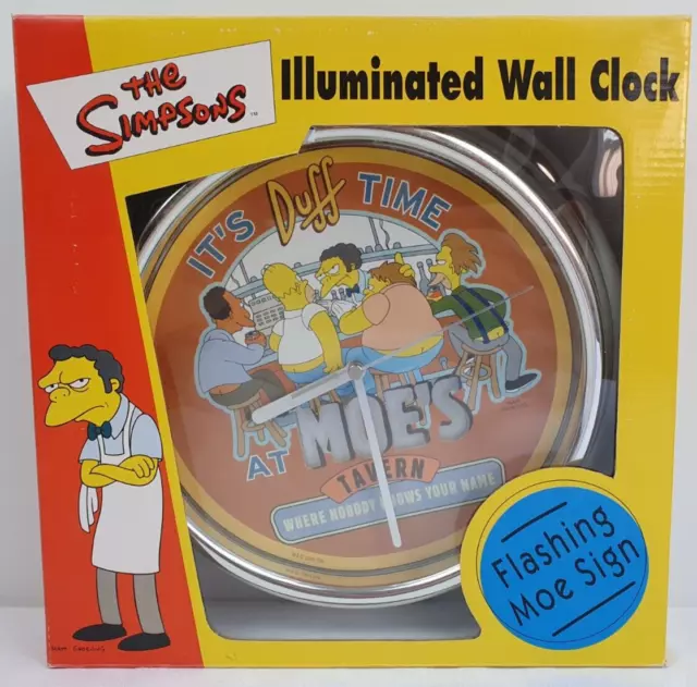 The Simpsons Illuminated Wall Clock It's Duff Time At Moe's Tavern 2002 Wesco