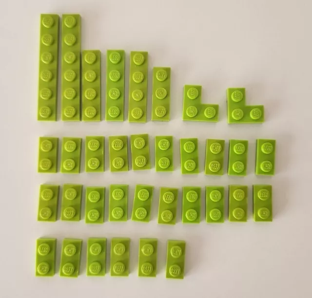 34 LEGO Lime green Plate: 1 x 2 [3023] 1x3 (3623) 1x4 (3710) 1x6 (3666) (2420)