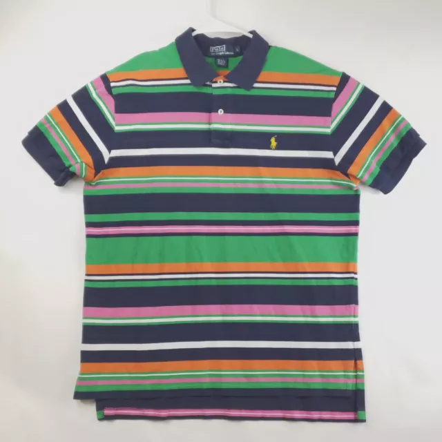 Vintage Polo Ralph Lauren Polo Shirt Mens L Blue White Green Striped Cotton