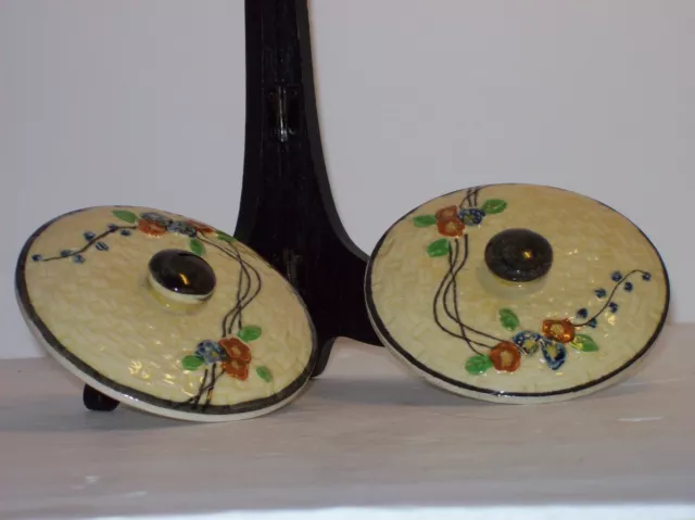 Vtg '30s Hotta Yu Shoten Japanese Basketweave Majolica Two Lid Replacements