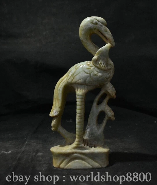 10.4" Chinese Natural Xiu Jade Carving Feng Shui Crane Statue Sculpture