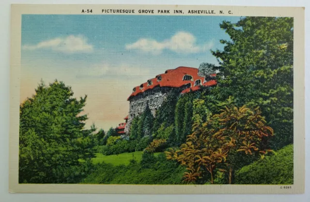 Asheville NC Picturesque Grove Park Inn Fireproof Boulders Linen Postcard T57