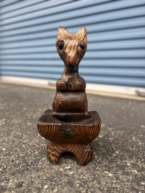 Witco Cat Cat-all Planter Mid Century Tiki Wood Sculpture