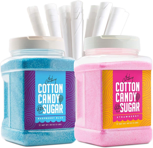 Cotton Candy Floss Sugar (2-Pack) Includes 100 Premium Cones | Raspberry Blue an