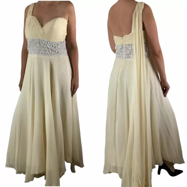 THIERRY MUGLER Vintage Shoulder Train Silk Chiffon Formal Dress Gown L $2800