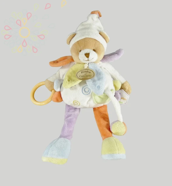Doudou ours pantin velours blanc multicolre spirales Doudou et Compagnie 31 cm