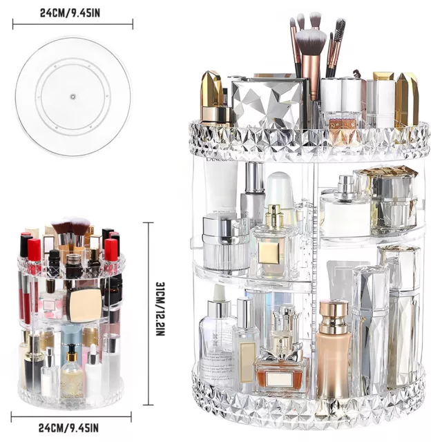 3 Tiers Rotating Makeup Organizer with Compartment 360° Spinning Makeup Stand NL