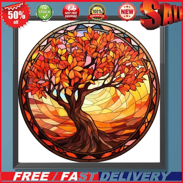Paint By Numbers Kit On Canvas DIY Oil Art Autumn Maple Tree Picture 40x40cm