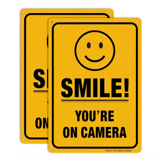(2 Pack) Smile You'Re on Camera Video Surveillance Sign - 10 X7 Inches .040 Rust
