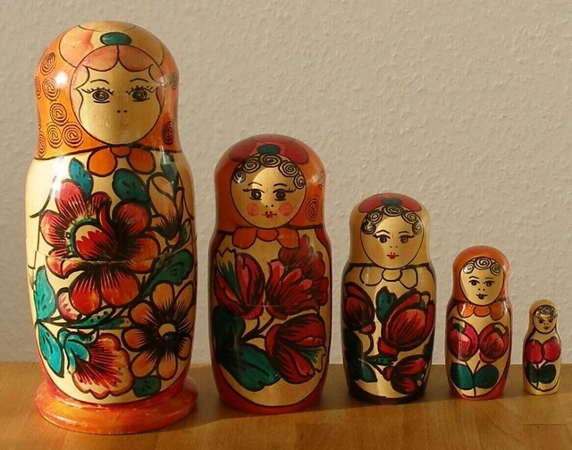 Russische Matroschka, Babuschka, Matrjoschka,Handgemalt!5 Puppen!ALT&SCHÖN.21 cm
