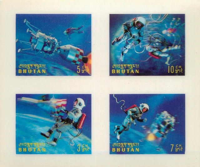 BB001 Buthan-Weltraumbezogene aktuelle Lentikular-Stereo-3D-4-V-Briefmarken...