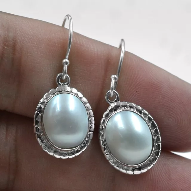 White Pearl Gemstone Earring Handmade 925 Sterling Silver Fashion Jewelry