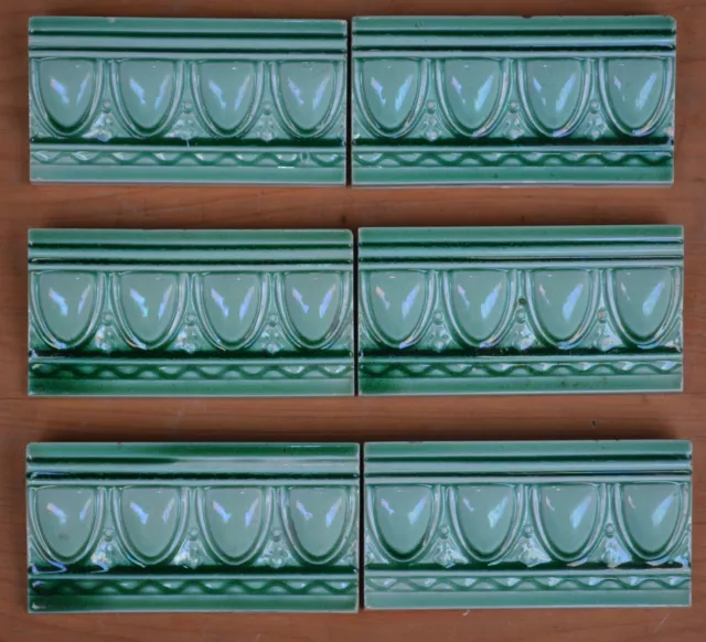 Alfred Meakin -  Antique Art Nouveau Majolica Border Tile C1900 (Green-Blue)