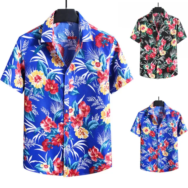 Dressy Shirts Men Mens Summer Hawaii Large Size Lapel Printed Turndown Collar