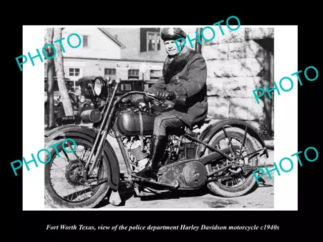 OLD LARGE HISTORIC PHOTO OF FORT WORTH TEXAS THE POLICE HARLEY DAVIDSON c1940