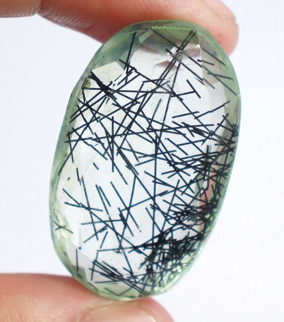 57.20CT Certifié EGL Forme Ovale Fantastique Noir Rutile Quartz Gemme ES696
