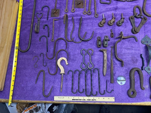 Huge Lot Vintage Antique Primitive Barn Door Gate Steam Punk Cast Iron Hook Tool 4