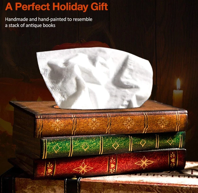 Elegant Wooden Antique Book Tissue Holder Dispenser Novelty Napkin Hold Vintage