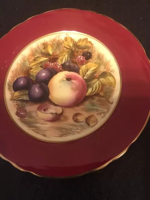 Aynsley Orchard Gold Burgundy Border Plate Signed D Jones