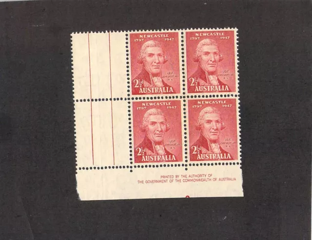 M0728 Australia 1947 MH 2 1/2d Newcastle Block of 4 Corner Imprint Stamps