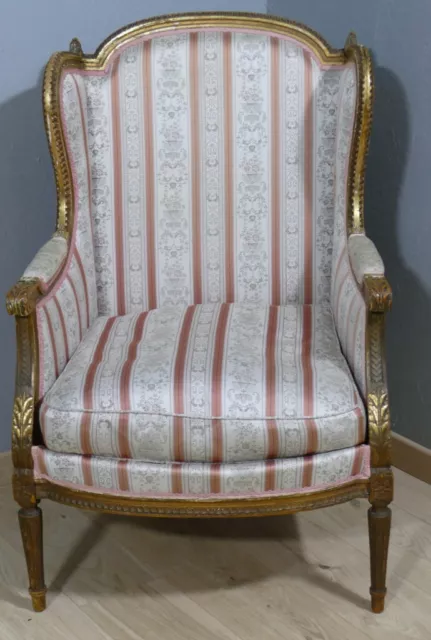 Fauteuil Bergère à Oreilles De Style Louis XVI En Bois Doré, époque Fin XIX ème