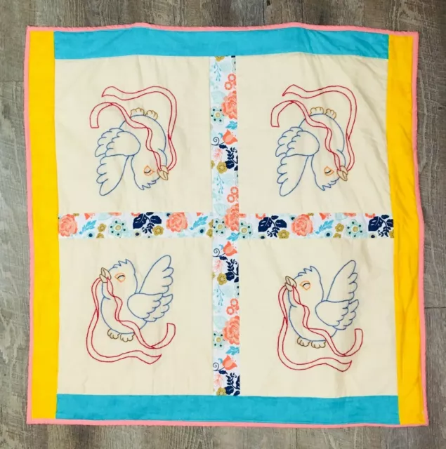 Handmade Embroidered Baby Blanket Quilt "Birds"