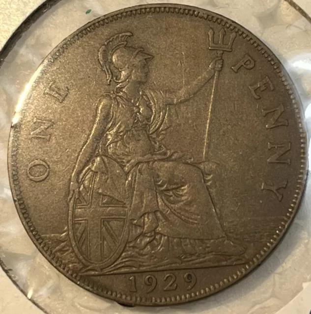 Great Britain 1929 One 1 Penny Almost Uncirculated AU Condition Coin KM# 838