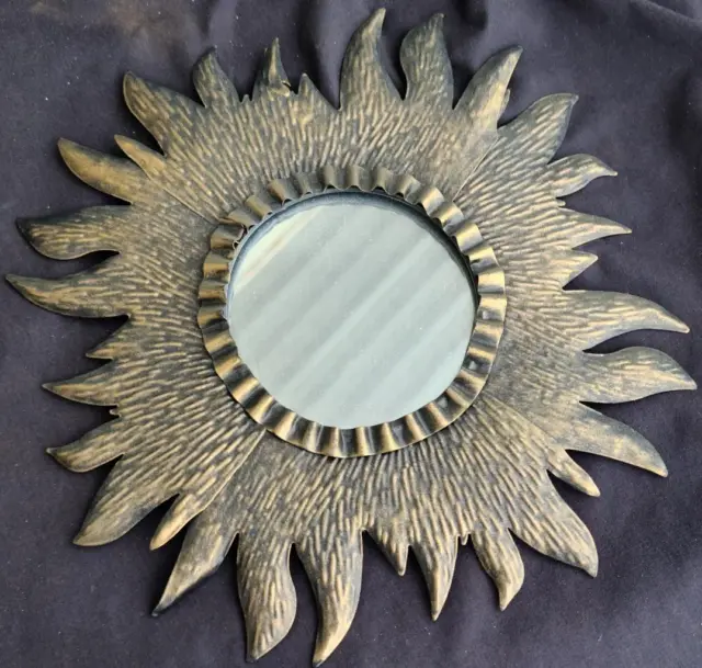 Beautiful Pressed Tin Small Decorative Wall Mirror – SUN/STARBURST DESIGN – VGC