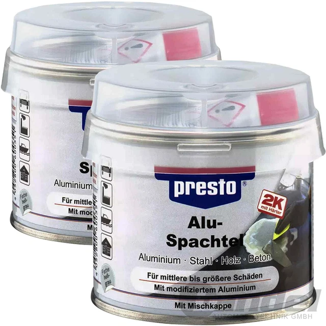2x250g PRESTO 2K SPATOLA ALLUMINIO INDURENTE METALLO SPATOLA UNIVERSALE ACCIAIO LEGNO CEMENTO