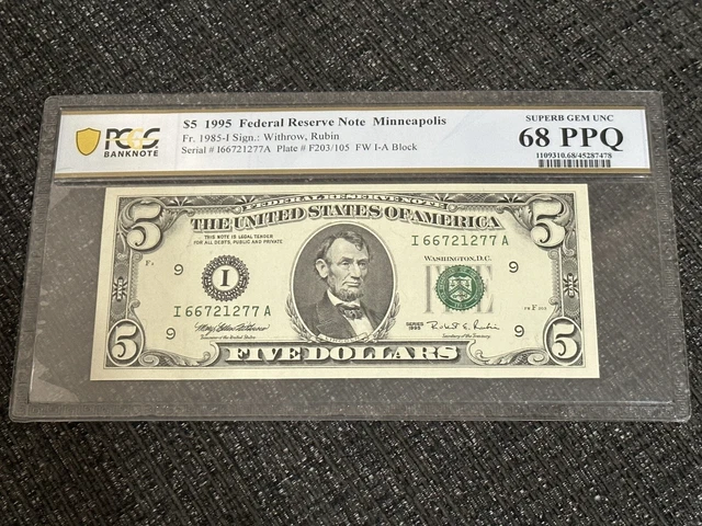 1995 5 Dollar Star Note Minneapolis PCGS 68 Graded Superb Gem UNC