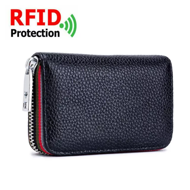 Mens Womens RFID Blocking Leather ID Credit Card Wallet Zipper Card Holder Purse 3