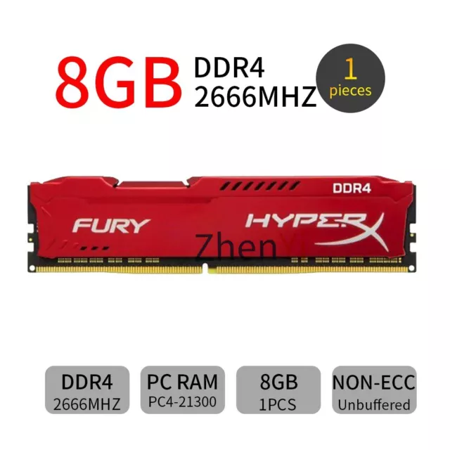 HyperX Fury 8G 8GB DDR4 2666MHz PC4-21300 CL16 288Pin Desktop Mémoire FR rouge