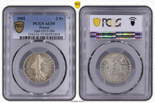 France 2 francs semeuse 1902 Silver PCGS AU55 Gad.532 F.266 Coin French