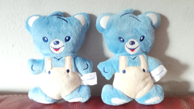 lot 2 doudou bébé ours nestlé bleu salopette beige 17 cm neuf