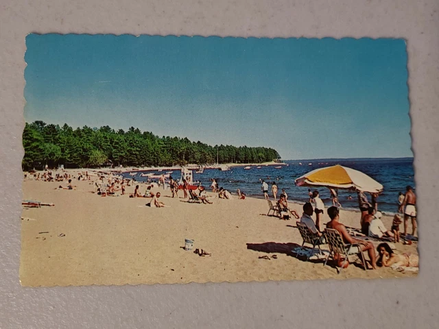 Vintage Postcard - Beach Scene - Sebago Lake State Park Naples Maine ME #635