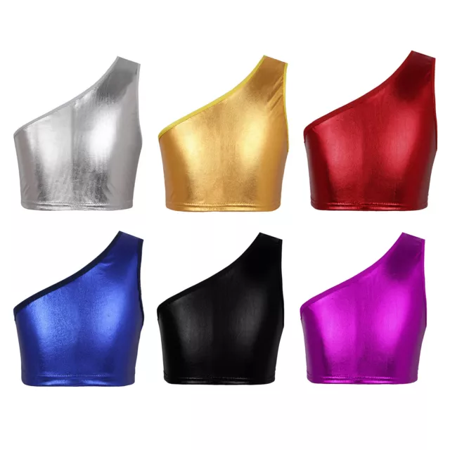 Reggiseno sportivo per bambini serbatoio metallico crop top spalla singola danza yoga allenamento