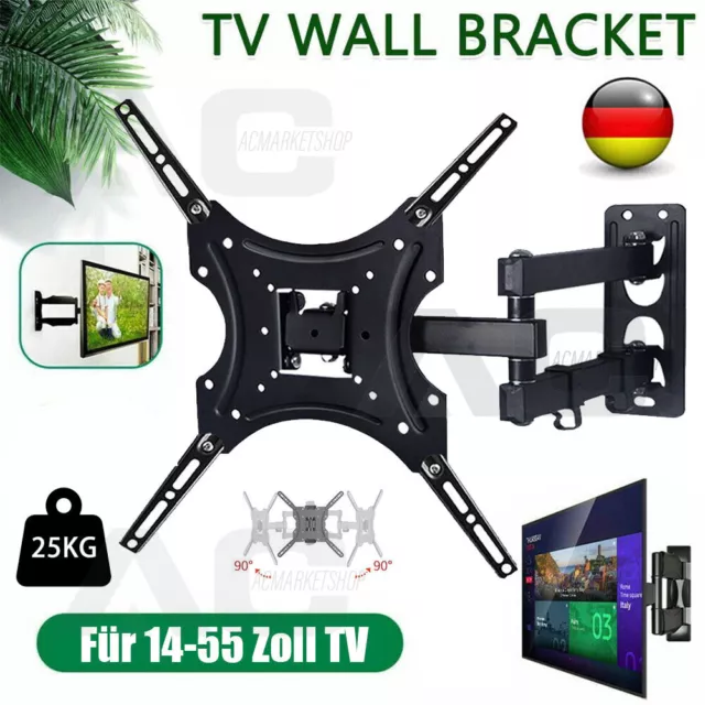 TV Wandhalterung für 14-55 Zoll Schwenkbare Wandhalter Fernseher Neigbare 15°