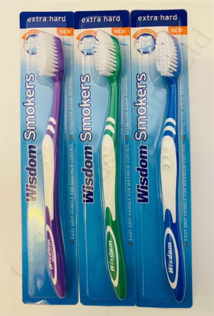 3 x Wisdom Addis Smokers Stain Remover Toothbrush Extra Hard Bristles