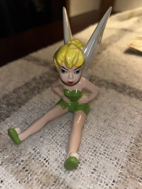 VINTAGE 1990s DISNEY TINKERBELL SITTING POUTING CERAMIC FIGURINE 3.25 x 2.25 x4"