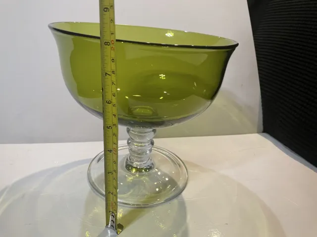 Large Vintage Olive Green Glass Compote Bowl, Centerpiece, Pedestal