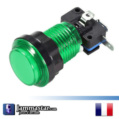 Silver LED buttons Vert Arcade Boutons arcade lumineux Chromés Green 