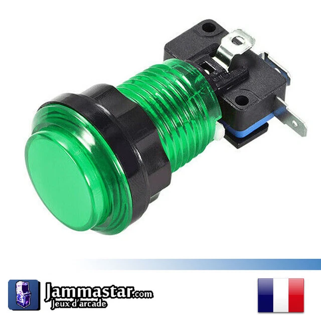 Boutons Arcade Lumineux LED - Noir Et Vert - Neufs